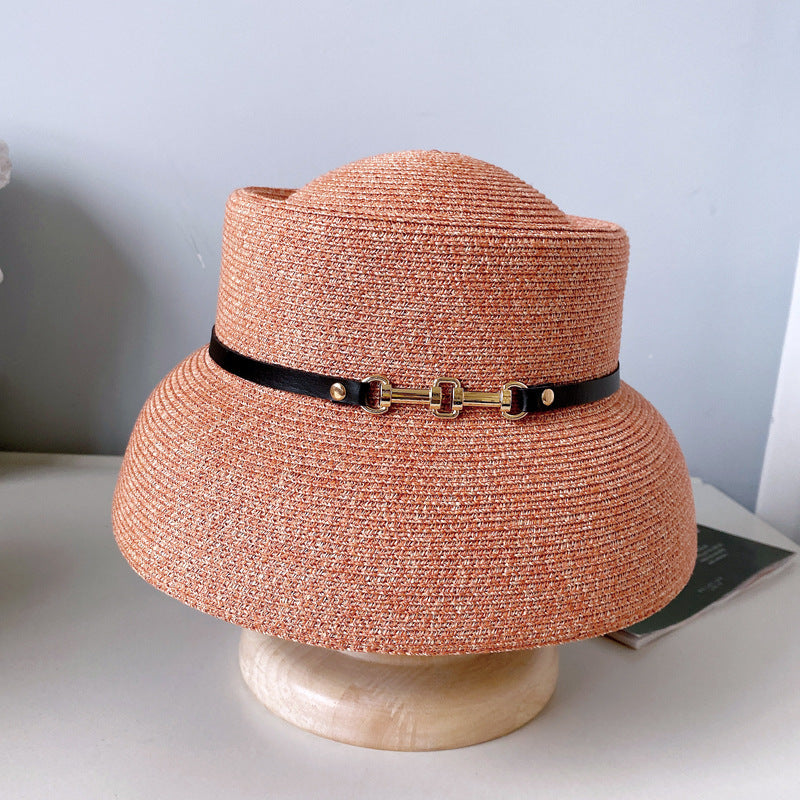 Women's Lampshade Shape Fashion Metal Belt Buckle Straw Hat