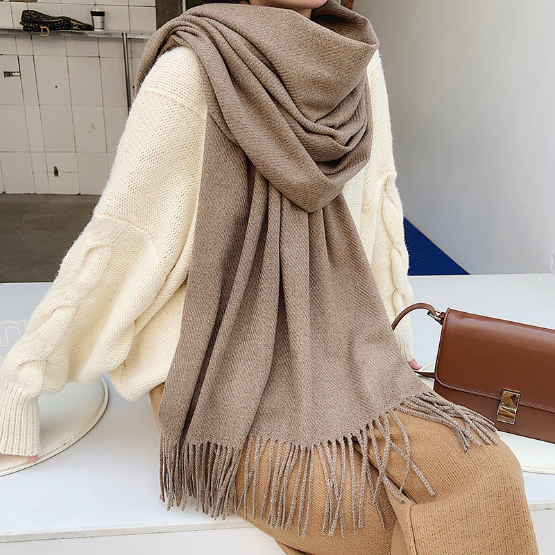 Women's Solid Color Thickened Cotton Cashmere Scarf