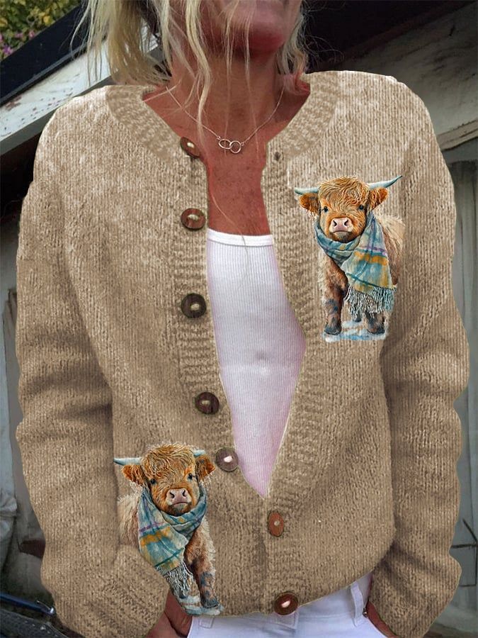 Women's Cartoon Pattern Christmas Printed Cardigan