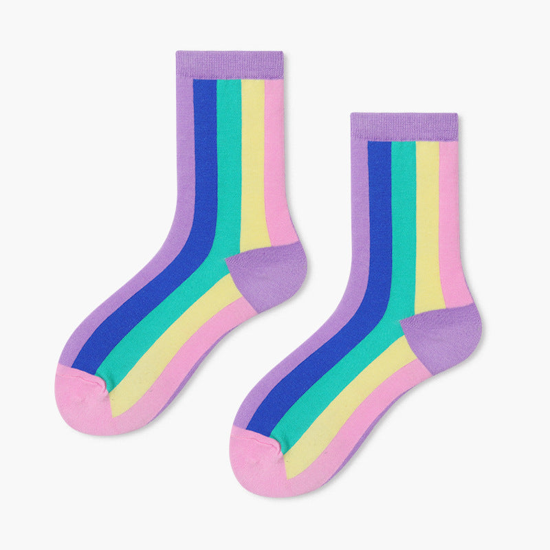 Medium Tube Korean Version Rainbow Strip Socks