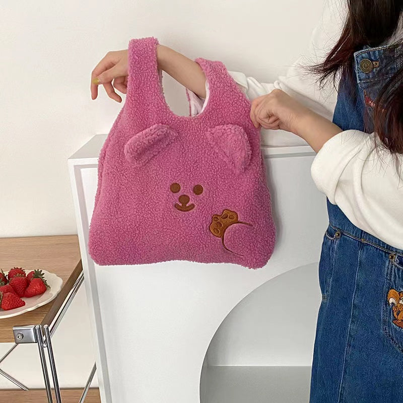 Cartoon Plush Backpack Cute Girl Lamb Wool Hand Bag