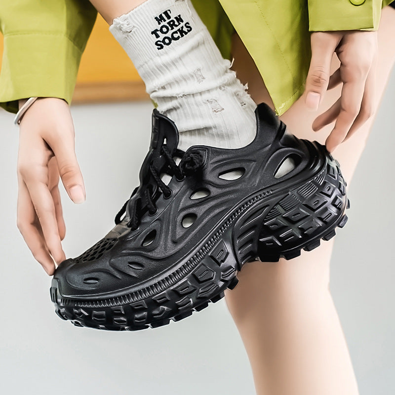 Summer Outdoor Non-slip Sandals Men's Thick-soled Poop Feeling Couple Hole Shoes Covered Heel Slippers