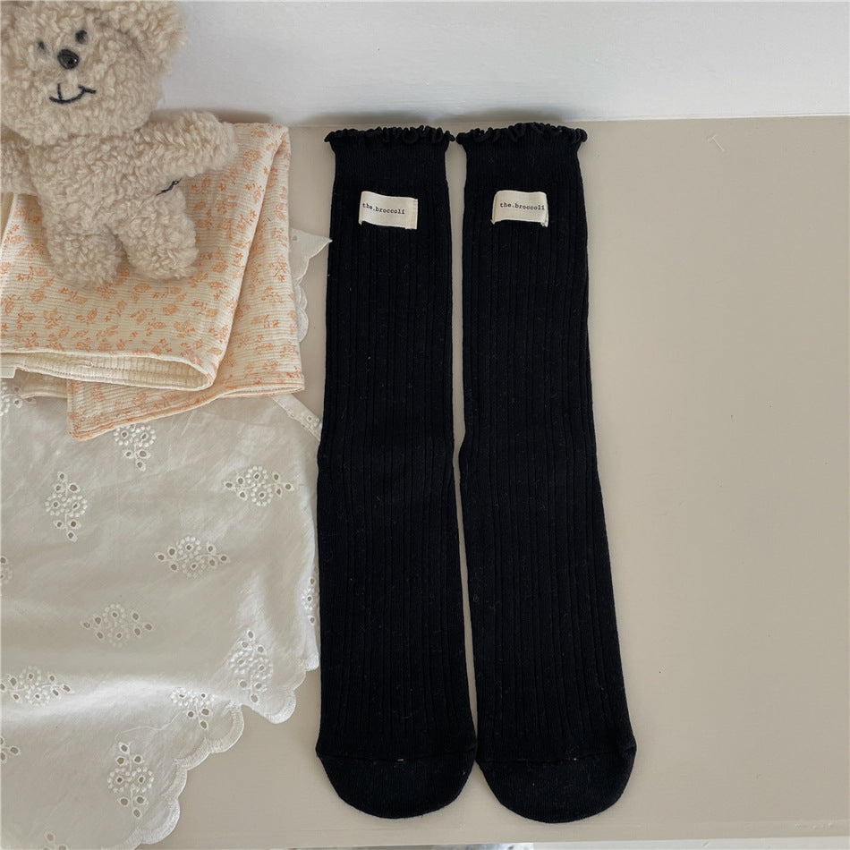 New Autumn And Winter Sweet Ruffled Socks For Girls Solidcolor Mid-calf Length