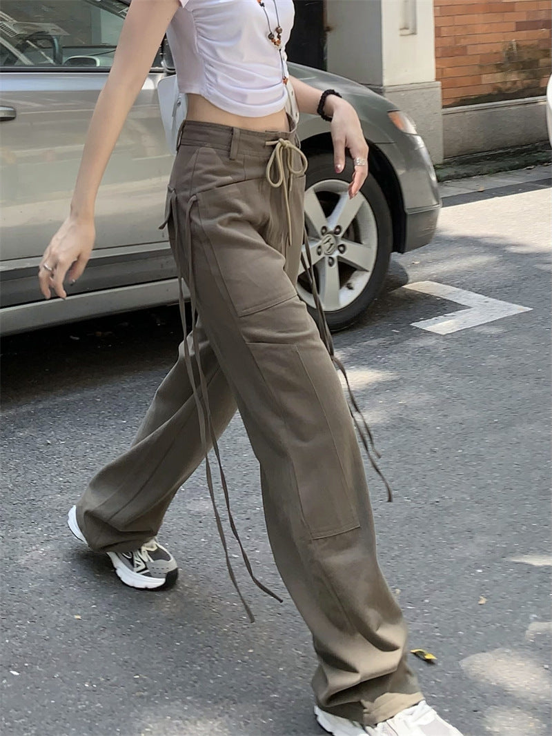 Women's Retro Slim Strappy Casual Pants