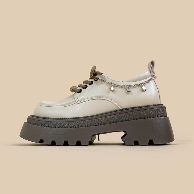 Amy And Mai British Style White Platform Leather Shoes