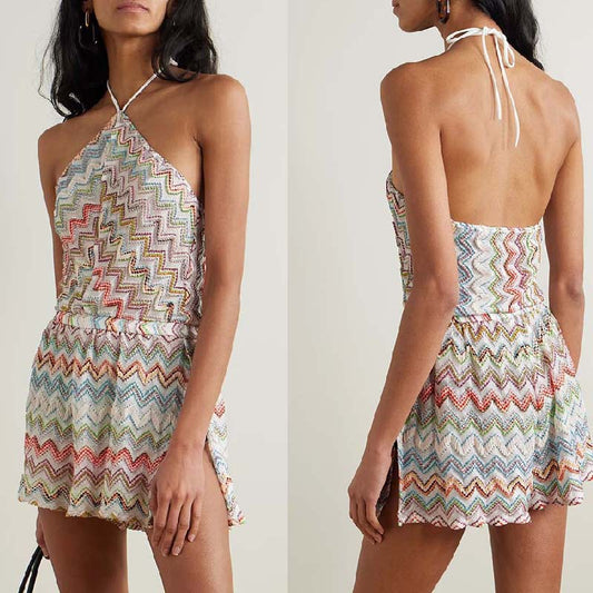 New Summer Sexy Printed Colorful Split Jumpsuit
