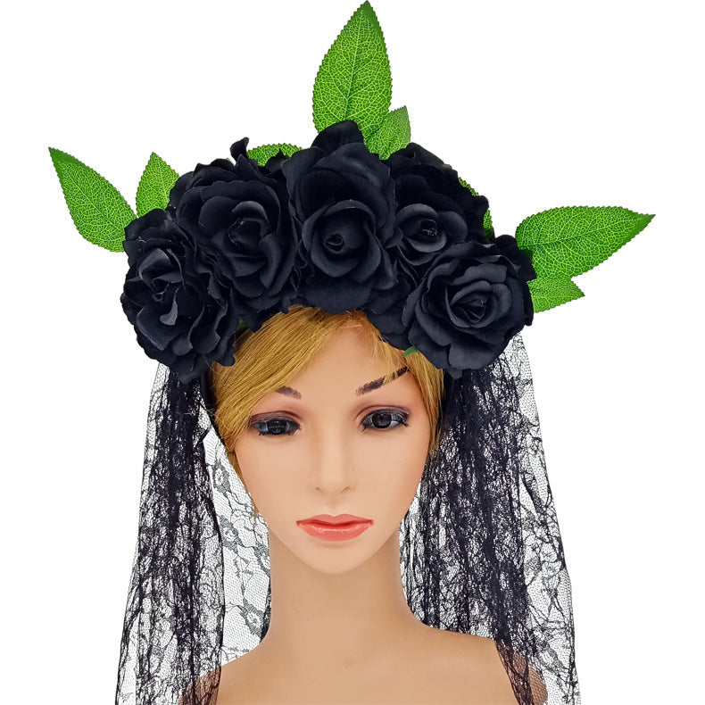 Artificial Rose Flower Headband Lace Veil