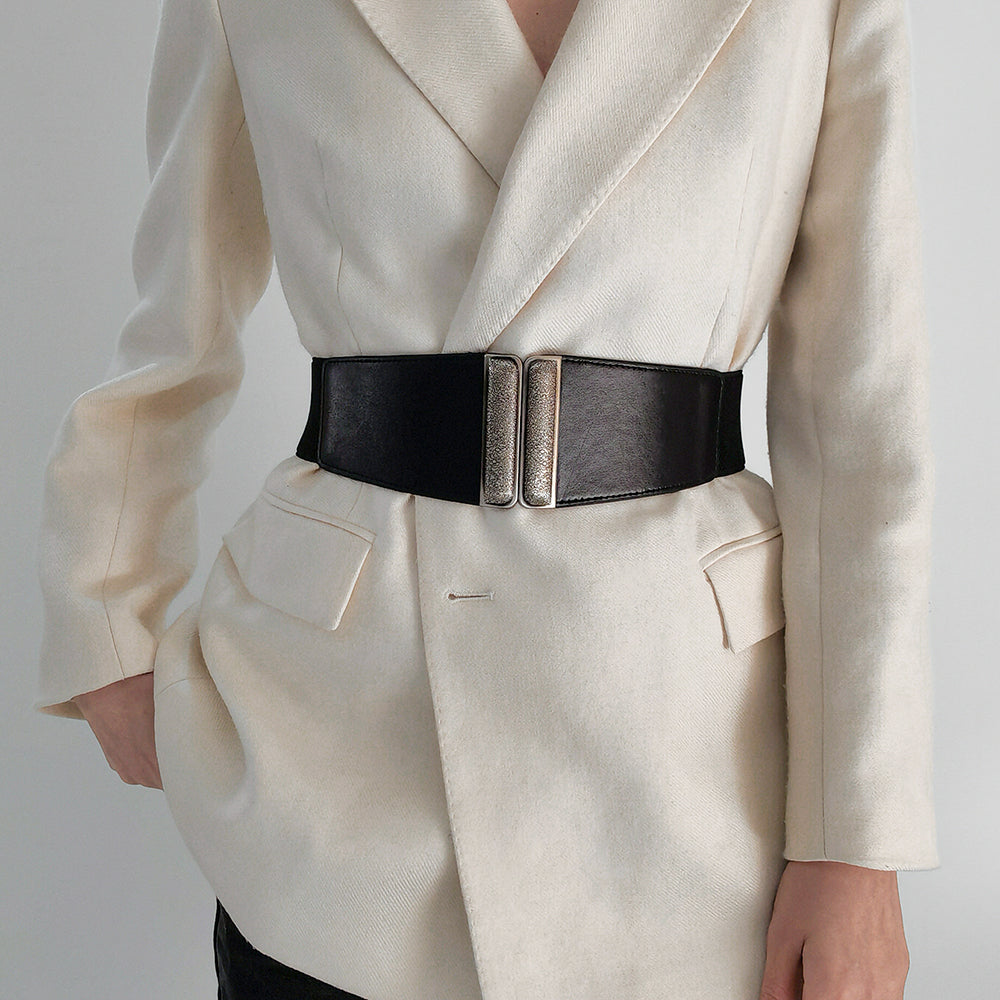 Simple Women's Black Wide Belt Elastic Retro Carved Grain Corset Waist Slim Suit Jacket Waist Seal