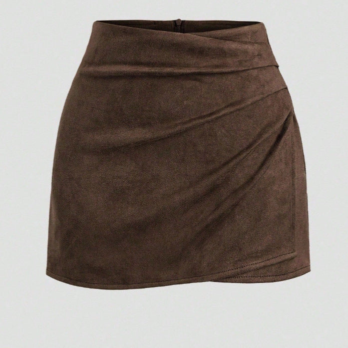 Solid-color Sheath Skirt With Pleats And An Asymmetrical Zipper For Women