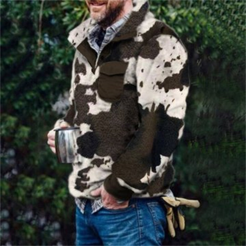 Autumn And Winter Casual Button Pocket Flannel Plush Men's Sweater