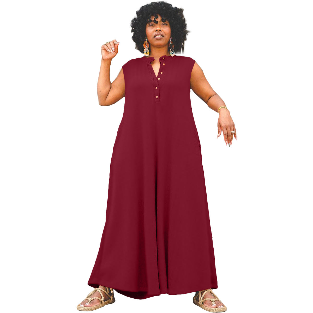 Kvinders Casual Jumpsuit med Knapper Store Størrelser