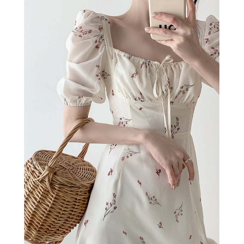 Temperament Floral Bubble Sleeved Dress