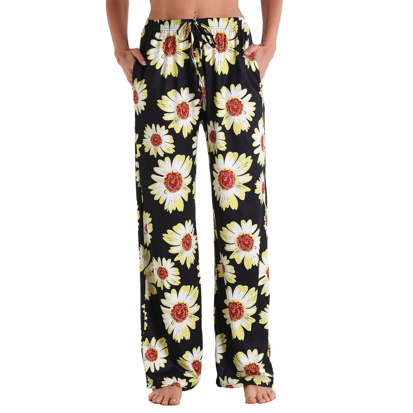 Stretch Cotton Straight-leg Pants Printing Elastic Cord Trousers