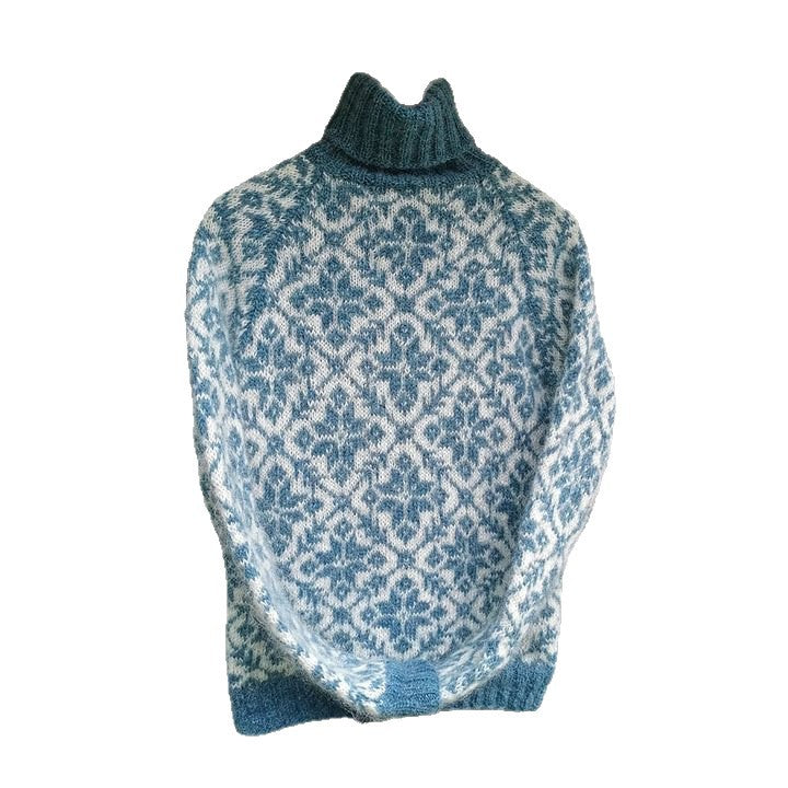 Autumn Winter Jacquard Pullover Elegant High Neck Knitted Sweater