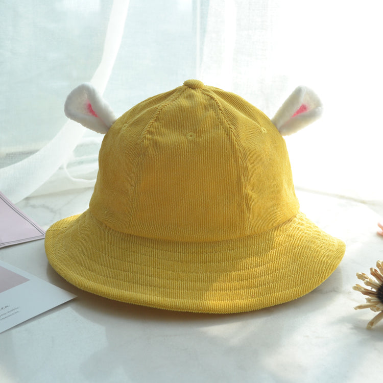 Ears Cute Sweet Soft Girl Corduroy Basin Hat