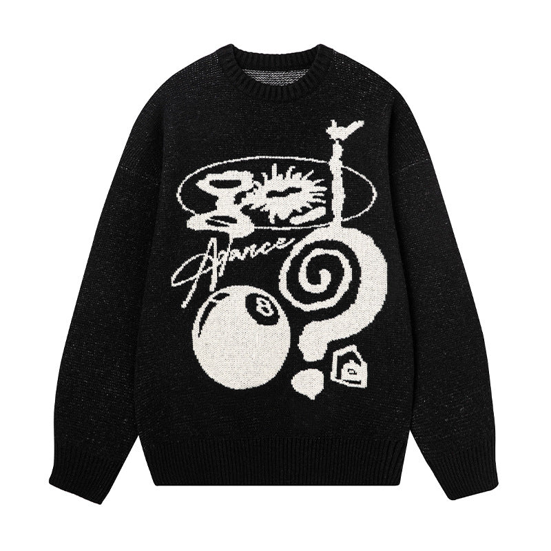 Plush American Hand Drawn Brocade Sweater Men's Autumn Winter Retro Loose