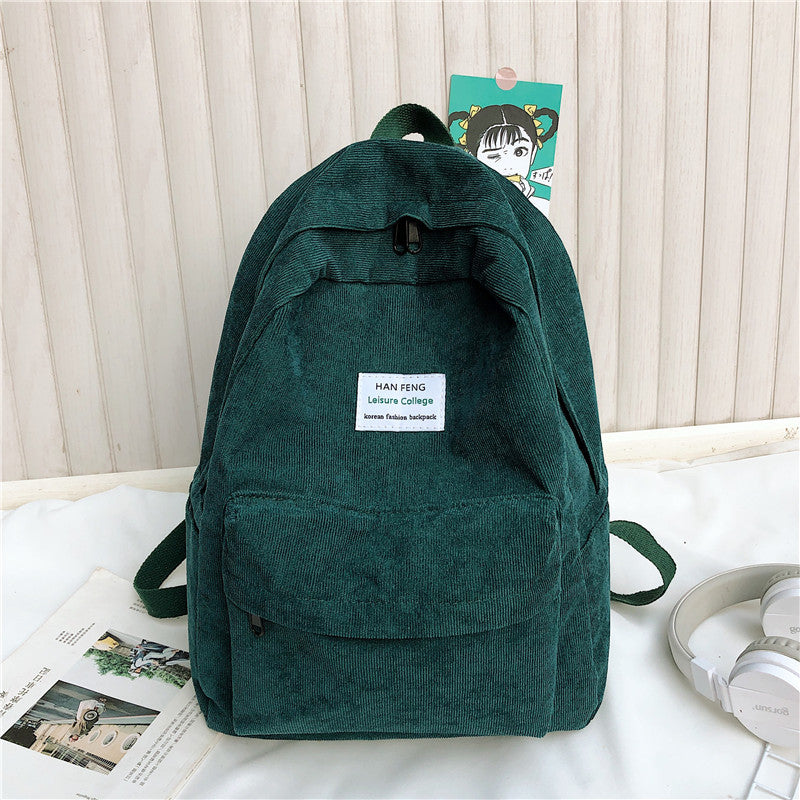 Versatile Simple Corduroy Backpack With Double Shoulders And Large Capacity
