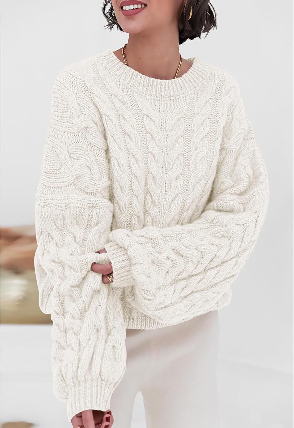 Thick Needle Hemp Flower Loose Pullover Round Neck Long Sleeve Sweater