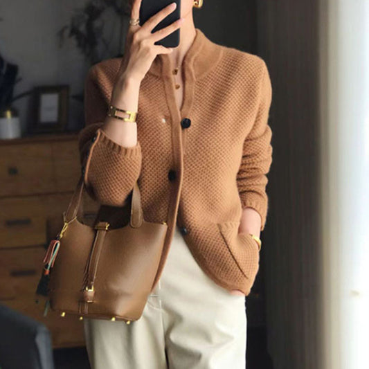 New Autumn Knitted Cardigan Stand Collar Loose Coat