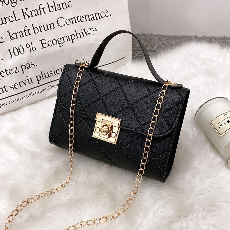 Women's Fashion Multi-grain Locking Chain Small Square Bag