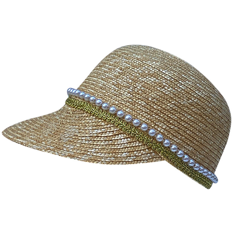 Handmade Pearl Chain Black Straw Hat