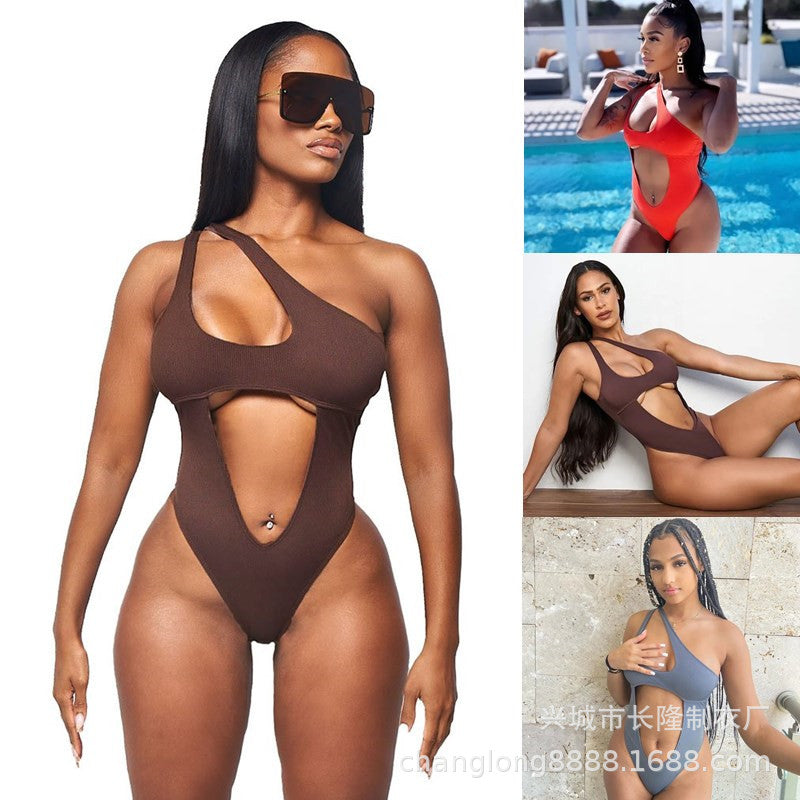 Knitted Ladies Dress Sexy One-Shoulder Swimsuit