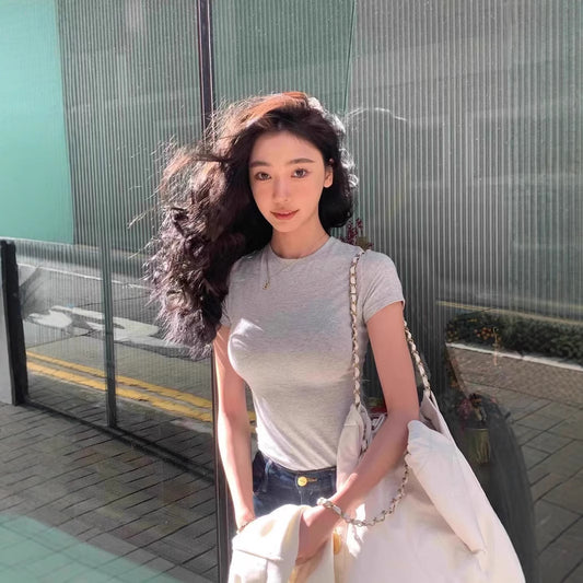 Classic Shoulder Hot Girl Sports Bottoming Skinny Top