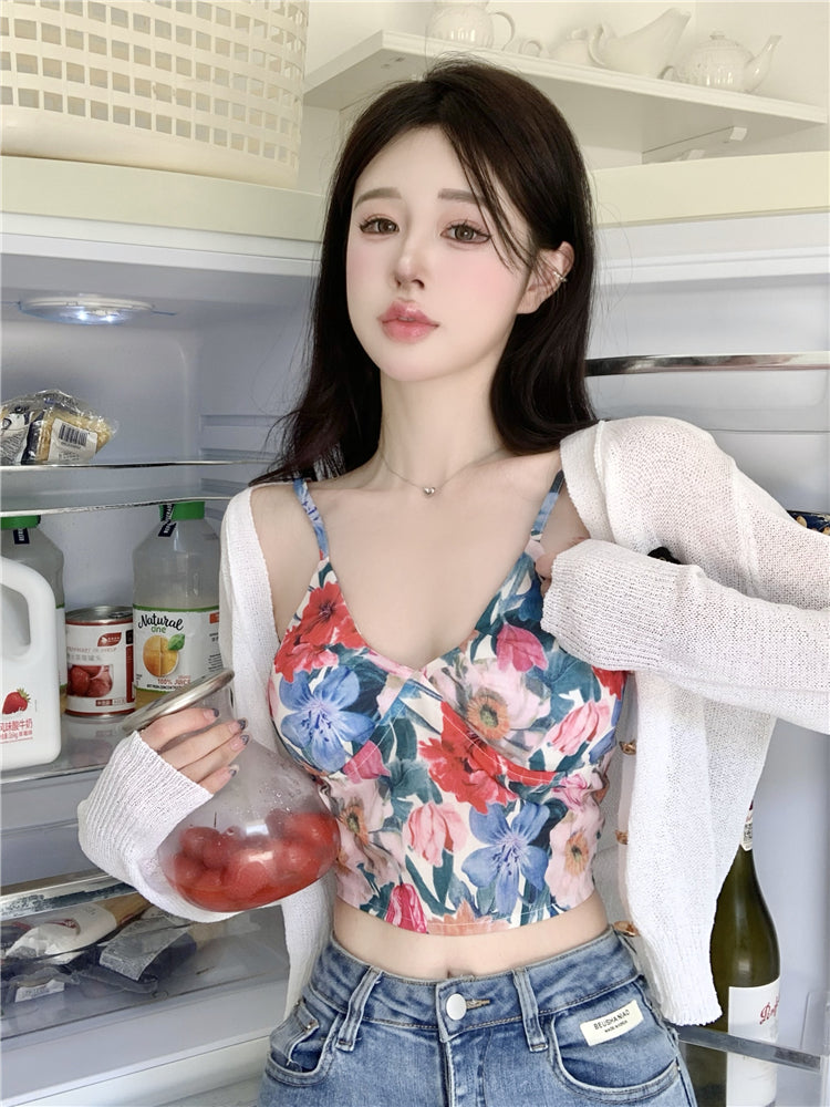 French Contrast Floral Camisole Women's Slim Short