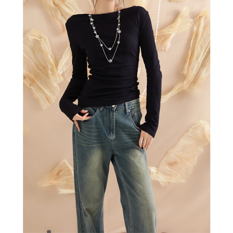 Zen Wooden Bead Deconstruction Slim-fitting Simple Top