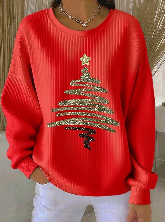 Womens 3D Christmas Tree-Print Corduroy Hoodie