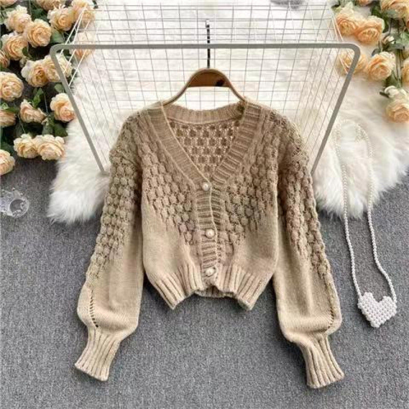 Knitted Cardigan  Sweater Coat Women's V-neck Design Sense