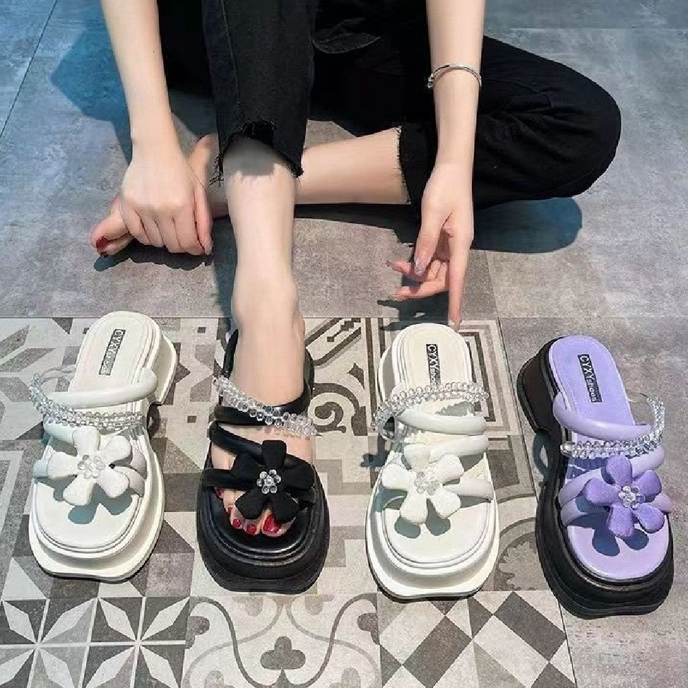 Fairy Style Flower Thick Sole Slippers