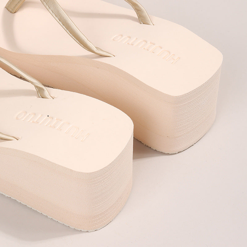 Women's Solid Color Flip-flops Thick Bottom Slippers