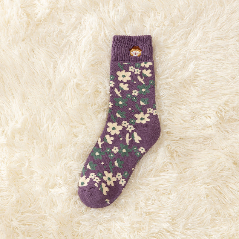 Padded Thick Embroidered Terry Towel Bottom Socks