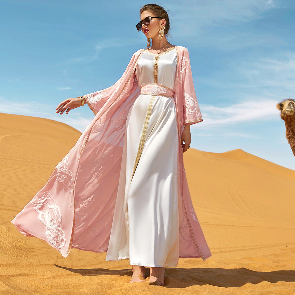 Womens Fashion Embroidered Robe Dress Set
