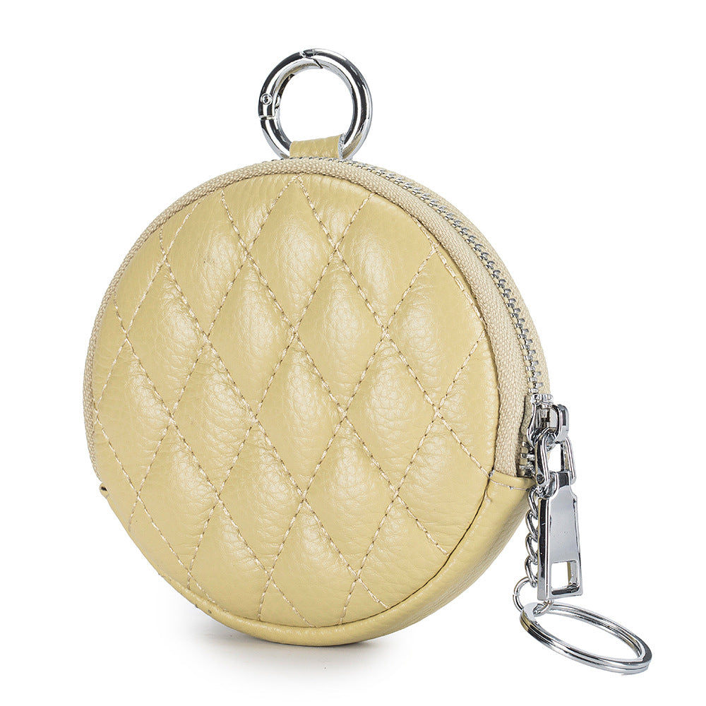 Round Rhombus Coin Purse Leather Compact