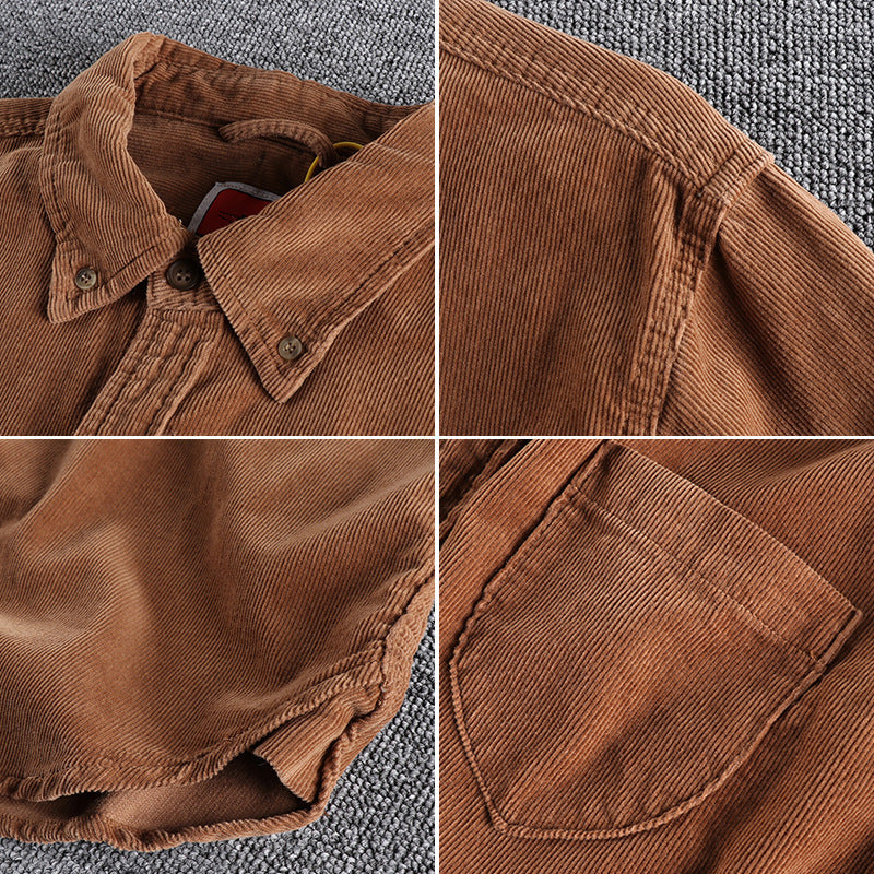 Retro Trendy Sleeve Color Matching Men's Corduroy Long Sleeve Shirt