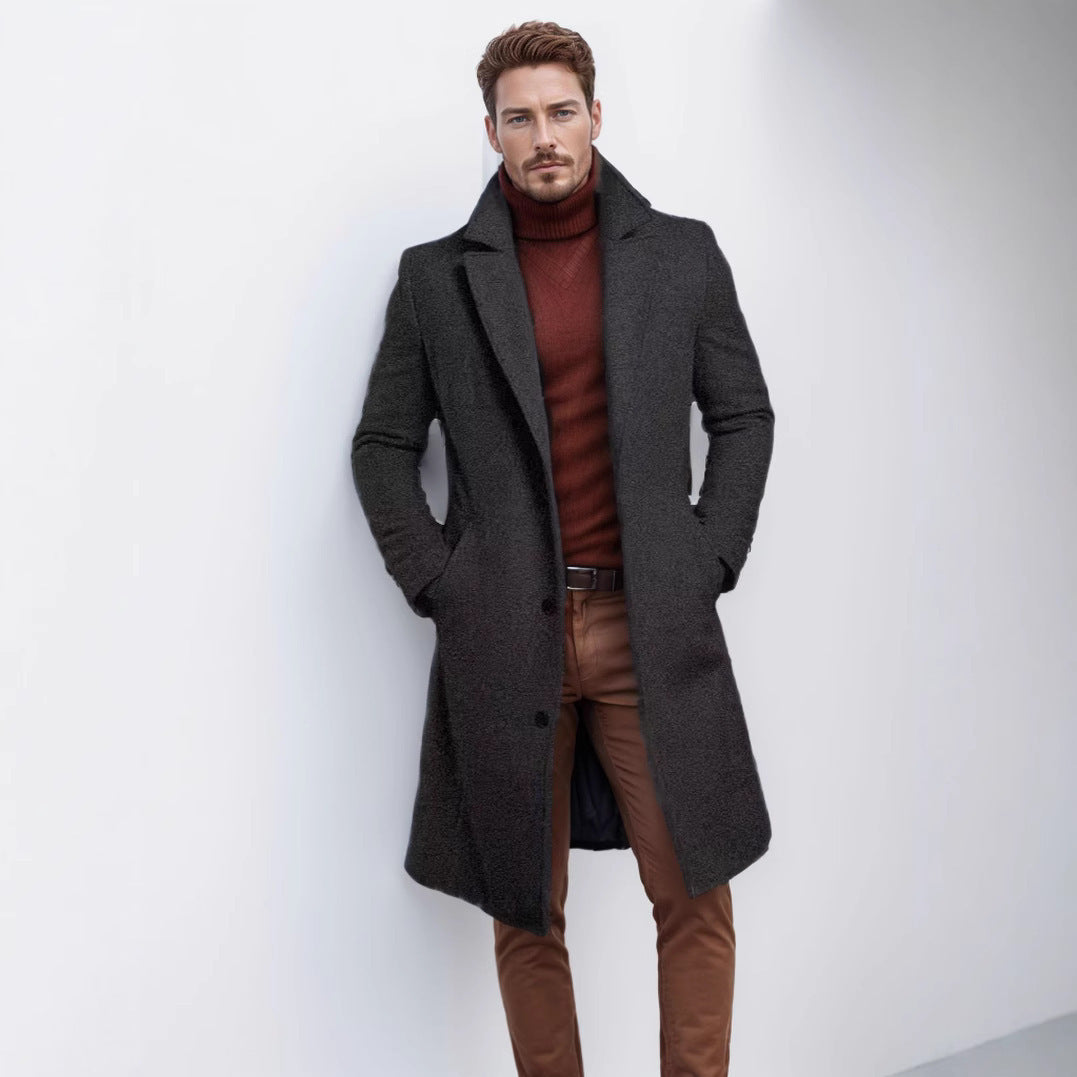 Men's Mid-length Solid Color Autumn And Winter Wool Warm Coat