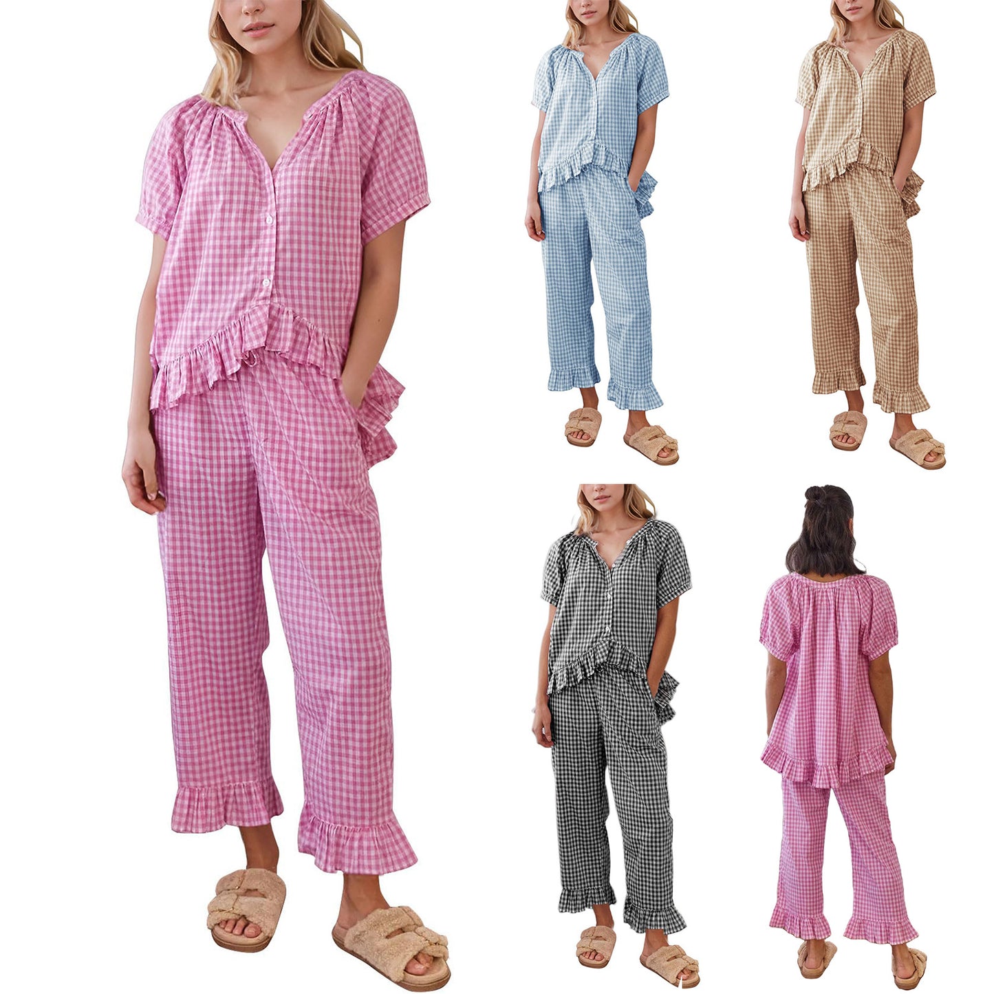 2-piece Set Short Sleeve Ruffled Top And Pants