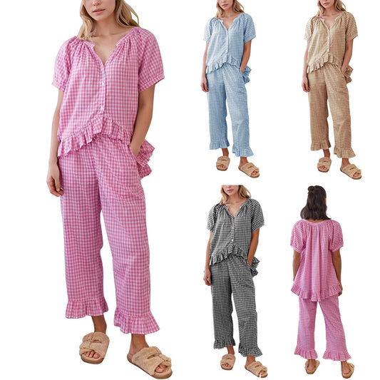 2-piece Set Short Sleeve Ruffled Top And Pants