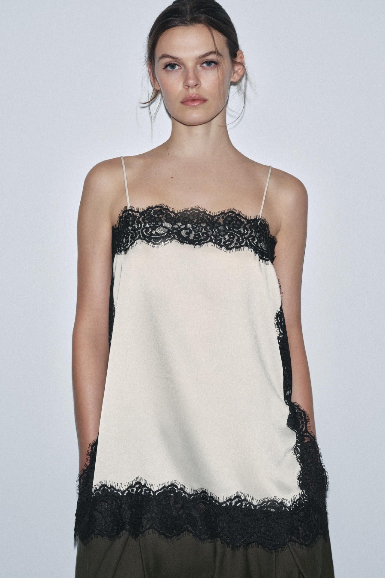 Lace-Trimmed Solid-Color Womens Sexy Strappy Top In A Sassy Chic Style