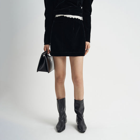 Embroidered Lace Stitching Black Slim Skirt