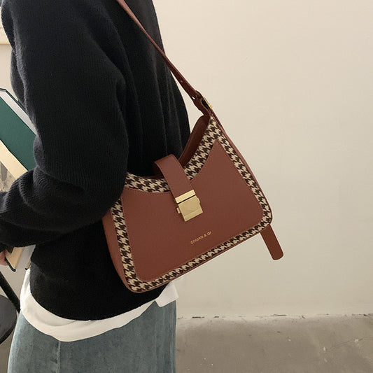 Houndstooth Crossbody Shoulder Bag Under Arm
