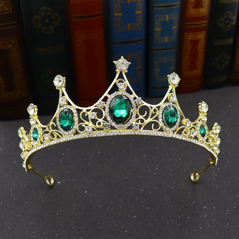 Vintage Baroque Alloy Green Diamond Small Crown