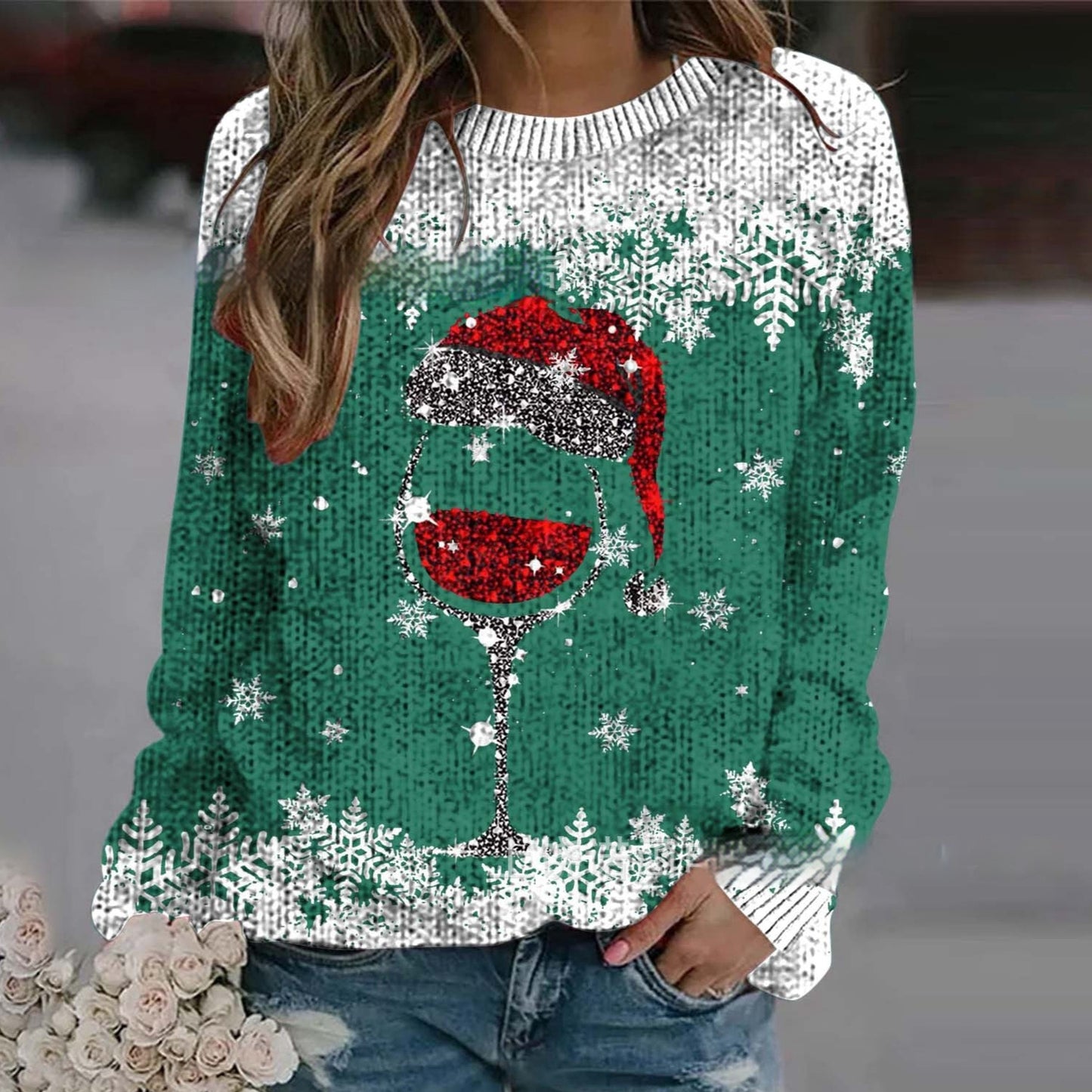 Thick Needle Digital Printing Men's Round Neck Sweater