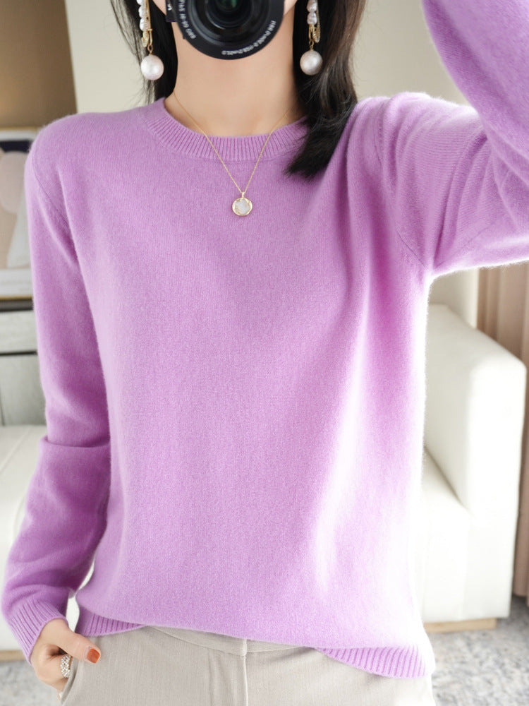 Slim Fit Solid Color Round Neck Base Pullover Sweater