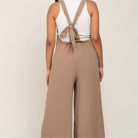 New Beige Wide Leg Lace-up Maternity Overalls