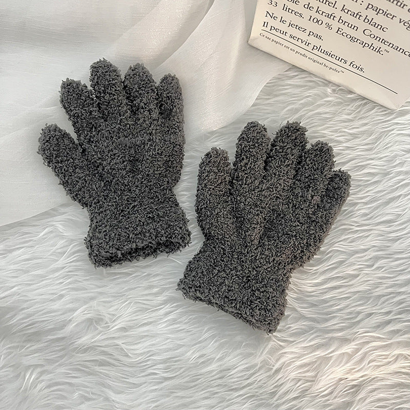 Winter Children's Gloves Finger Writing Cold-proof Warm Gloves Solid Color Knitted Coral Velvet Gloves