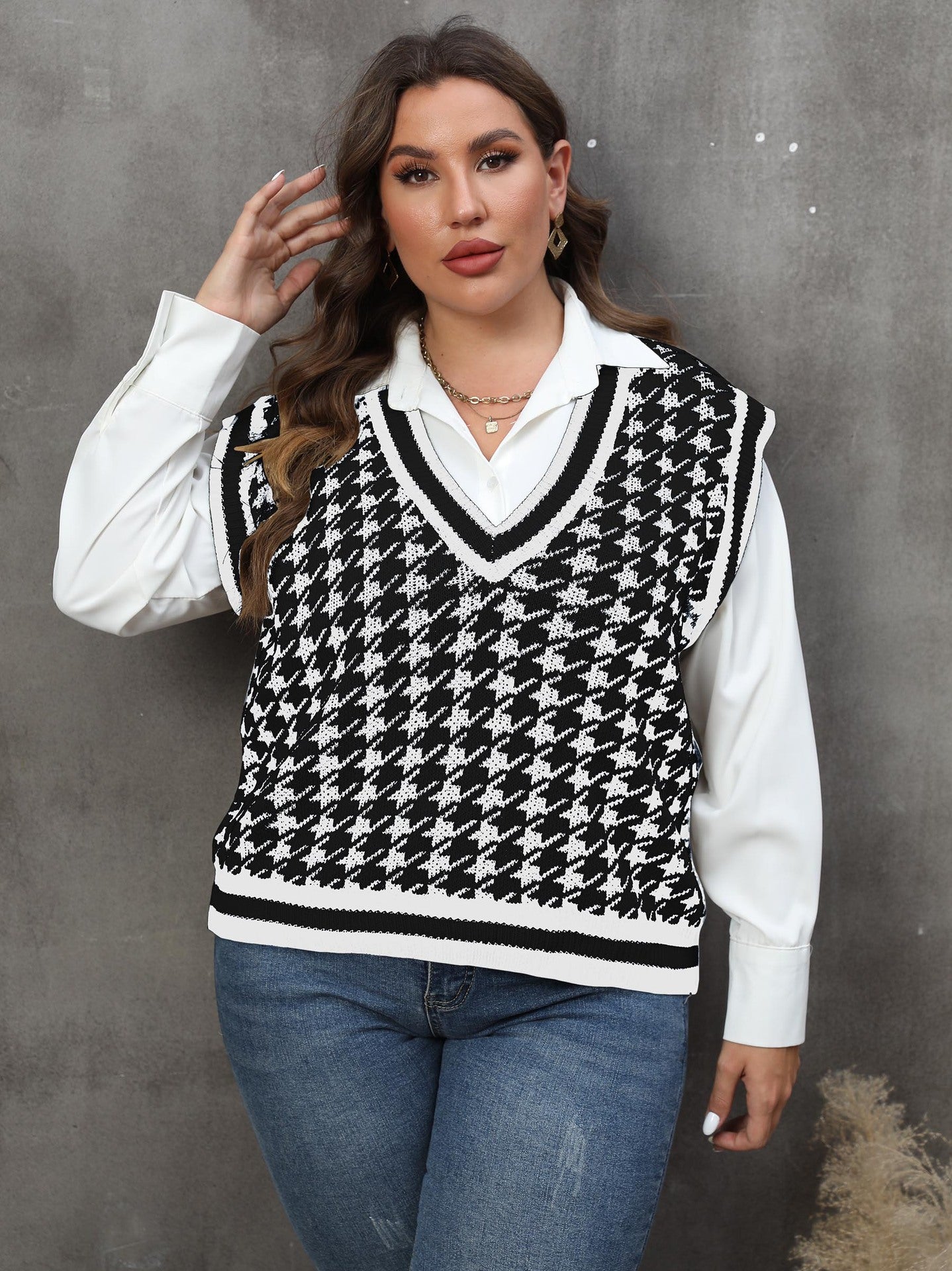 Houndstooth Leisure Vest Top For Women