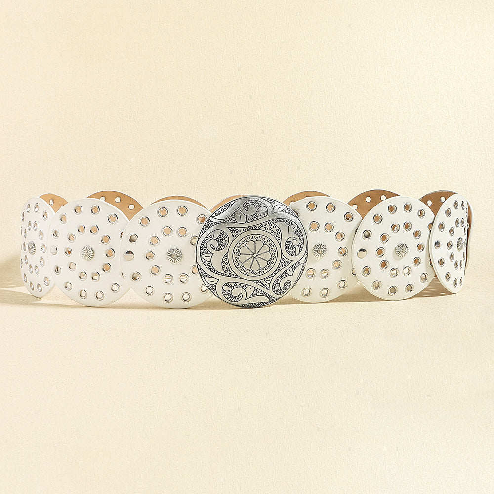Retro Women's Round Hollow Metal Wide Belt